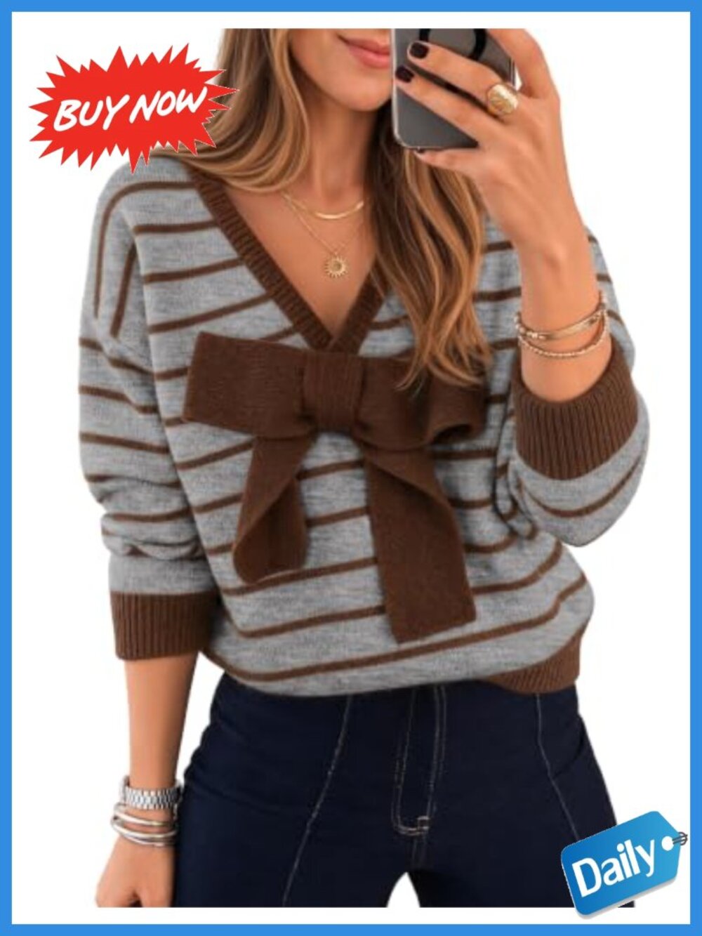 Bow Sweater Pullover Fuzzy Knit Long Sleeve Relaxed Fit Women's Top
